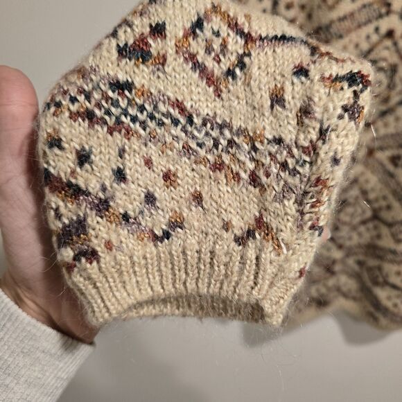 Vintage 90s Sweater Mohair Wool Blend Large Mock Neck Knit Multi Moroccan Patter - Picture 4 of 10